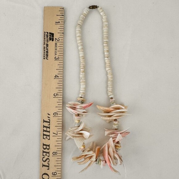 Vintage Seashell Necklace Natural Tropical Puka Shell Choker Pink White 18" - Picture 7 of 10
